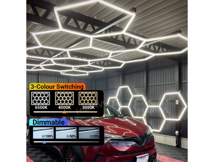 Éclairage naturel LED hexagonal à intensité variable 3000K-6000k, pour lumières de Garage, plafond de maison, grande lampe en nid d'abeille 4s, voiture, barbier, atelier, salle de sport