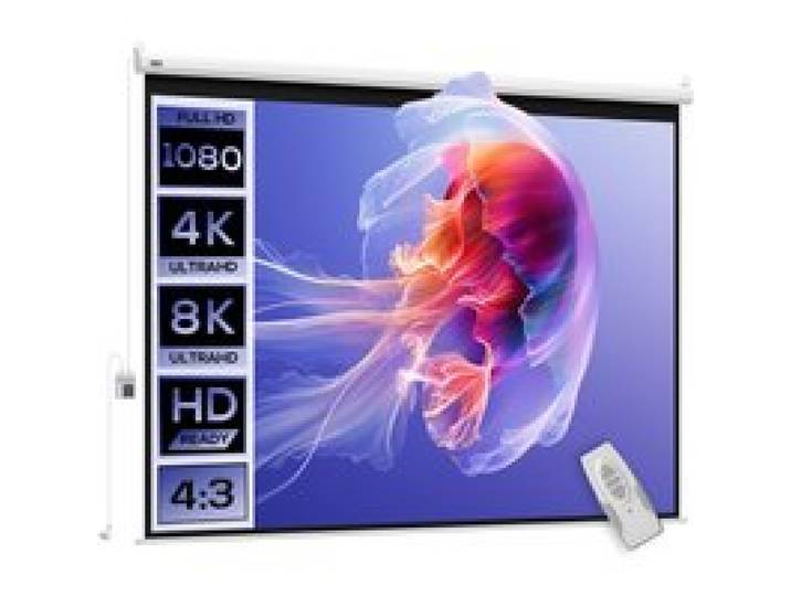 HOMCOM videoscherm projector 84 inch, 4:3 4K HD gemotoriseerd en elektrisch projectiescherm, tv- en home cinema projectiescherm, wandmontage of plafondmontage, bestelbaar met afstandsbediening