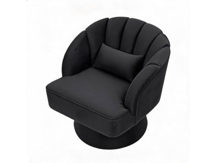 Koioplie 360° drehbarer Samt-Loungesessel im Barrel-Design mit Armlehnen – runder Akzentstuhl, weiche Polsterung & gestreifte Rückenlehne, für Wohnzimmer/Schlafzimmer/Büro – Velvet Black