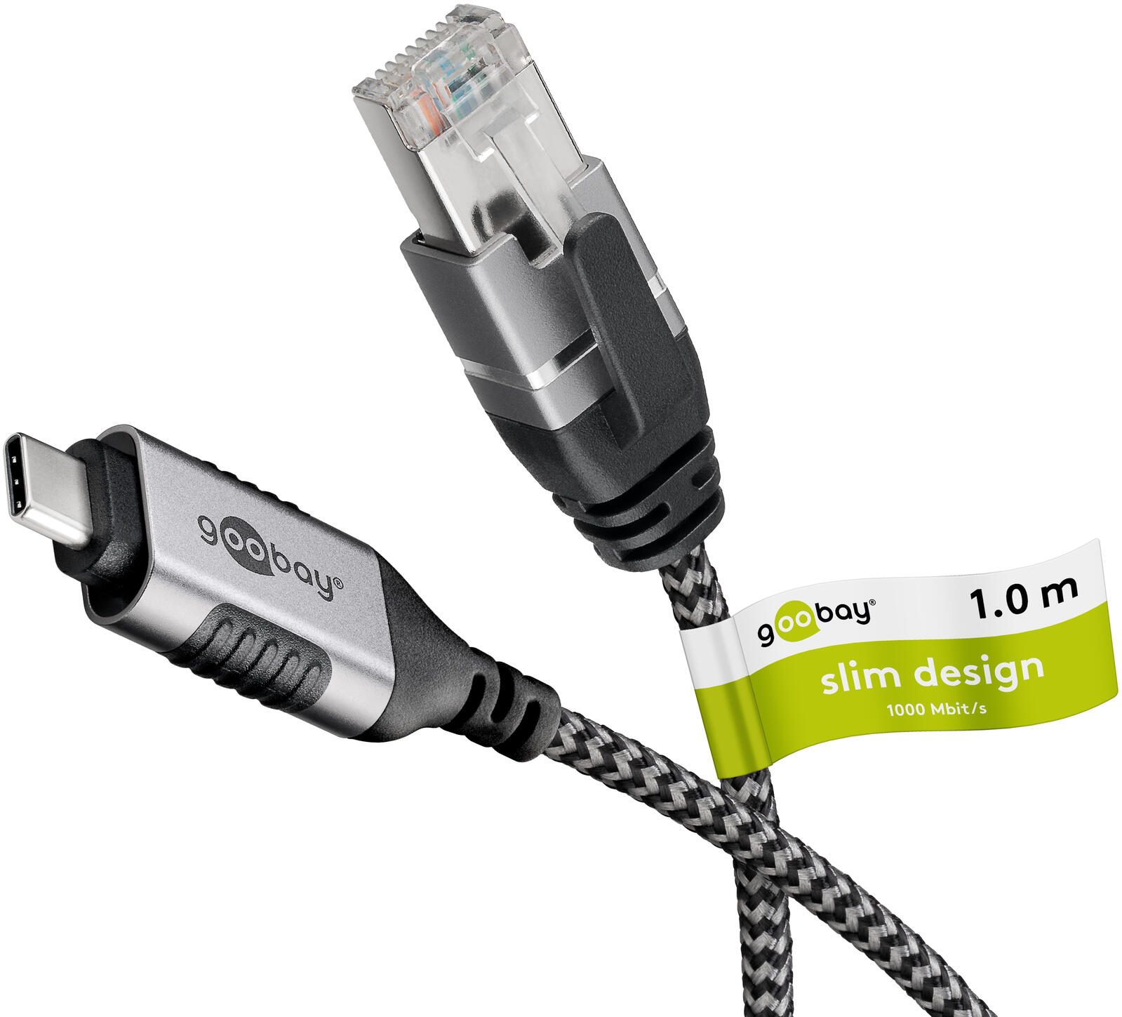 goobay USB-C/RJ45 Kabel 1m silber, schwarz 74401