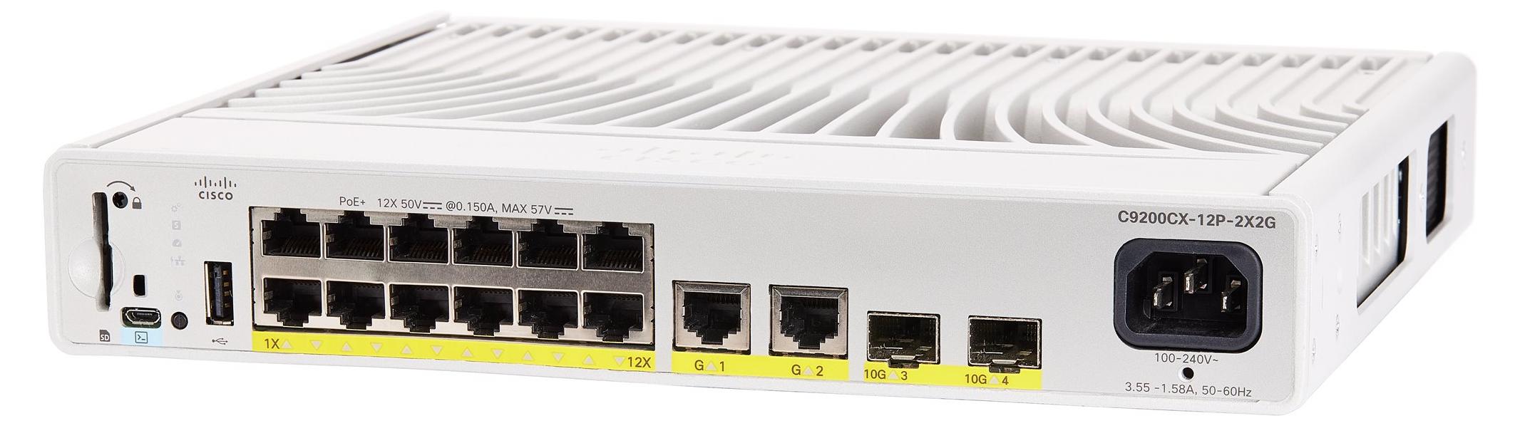 Cisco C9200CX-12P-2X2G-A, Managed, Gigabit Ethernet (10/100/1000), Power over Ethernet (PoE), Rack-Einbau