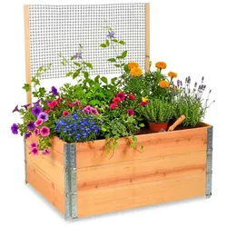 Relaxdays Hochbeet mit Rankhilfe aus Holz Hellbraun,Schwarz,Silber