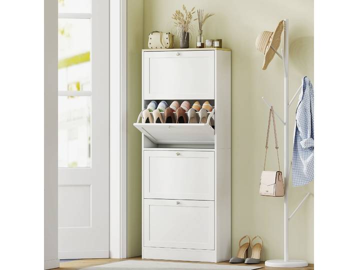 HOMCOM Meuble à Chaussures 4 Compartiments Étagères Blanc