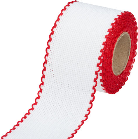 Aida-Stickband mit rotem Rand, Breite: 5 cm, 5m-Rolle