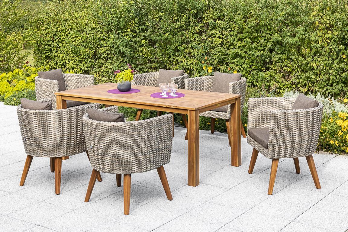 MERXXHANDELS Imperia Set 7tlg 6 Sessel Kissen Tisch 185x90cm 16909562