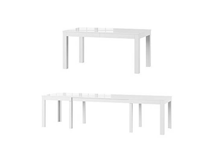 Szynaka Meble WENUS Esstisch ausziehbar 160-300 cm, Weiß Hochglanz Küchentisch für 4-12 Personen, 3 Einlegeplatten, 90x76 cm, nur für beheizte Wohnräume, nicht für Wintergarten