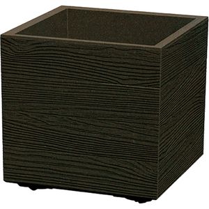 Prosperplast Übertopf Madera, schwarzbraun, 29 x 29 x 29 cm, aus Kunststoff, für innen & außen, mit Innentopf & Rollen