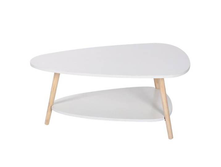 Table basse ovale 2 couches DIANWAA - Blanc - Style nordique - Pieds en bois