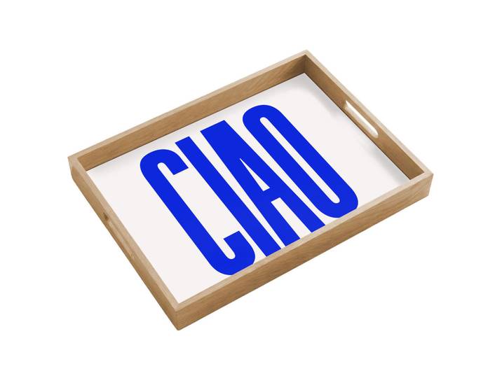 OnlyWow Tablett - Ciao - Großbuchstaben - Blau - Minimalistisch - 50x35 cm, Holz, Echtholz,Eiche, Rechteckig, 50x5x5 cm, Geschirr, Tischkultur & Serviergeschirr, Tabletts