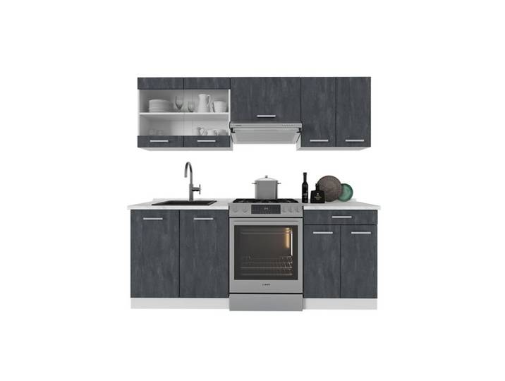 Ligne de cuisine R-Line 200cm PT Marbre Béton noir/Blanc Vicco 47442