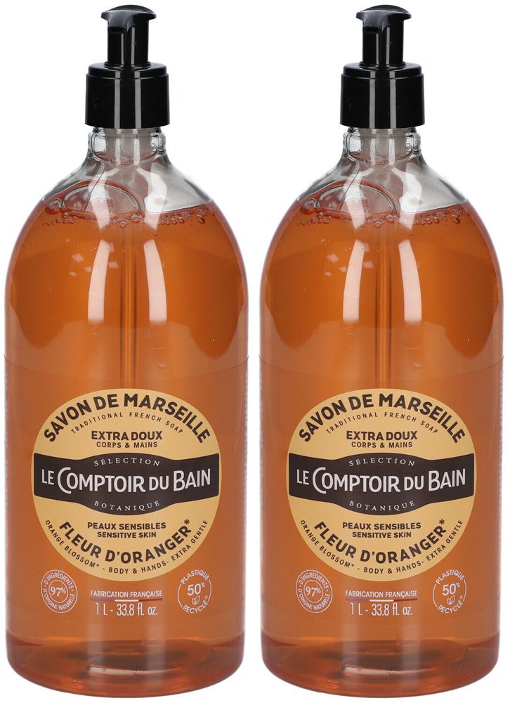 Le Comptoir du Bain Savon traditionnel de Marseille Fleur d'oranger x2 2x1000 ml Flüssigseife