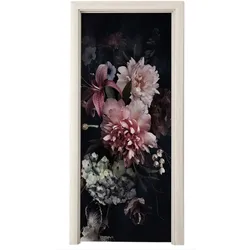 TÜRAUFKLEBER Blumen - Vintage - Pastell - Rosa - Weiß 85x215 cm - Türtapete