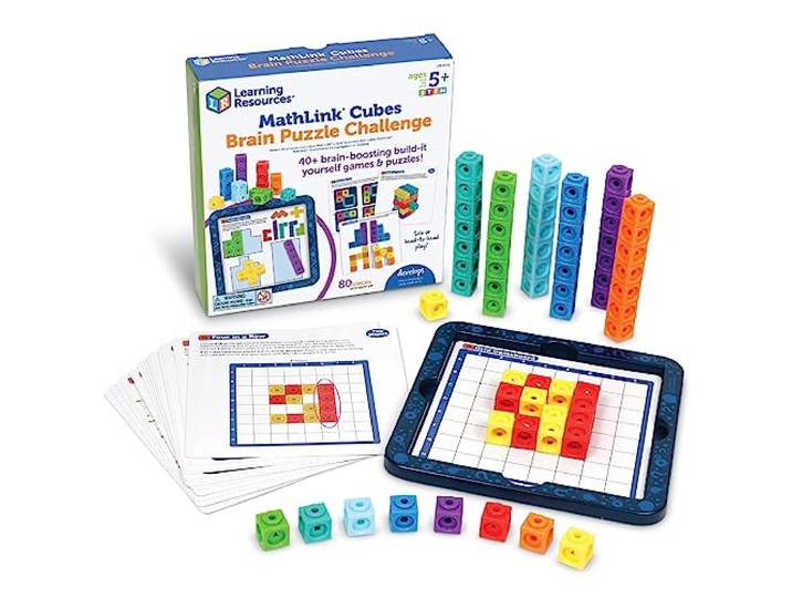 Learning Resources MathLink-blokjes Hersenkrakers, leeftijd 5+, klikblokjes, blokjes aan elkaar maken, rekenspelletjes, telblokjes, 80 onderdelen