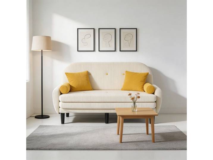 Canapé 2 places - MINIMAL - Loveseat - Velours côtelé ivoire - Dossier réglable ergonomique - Métal