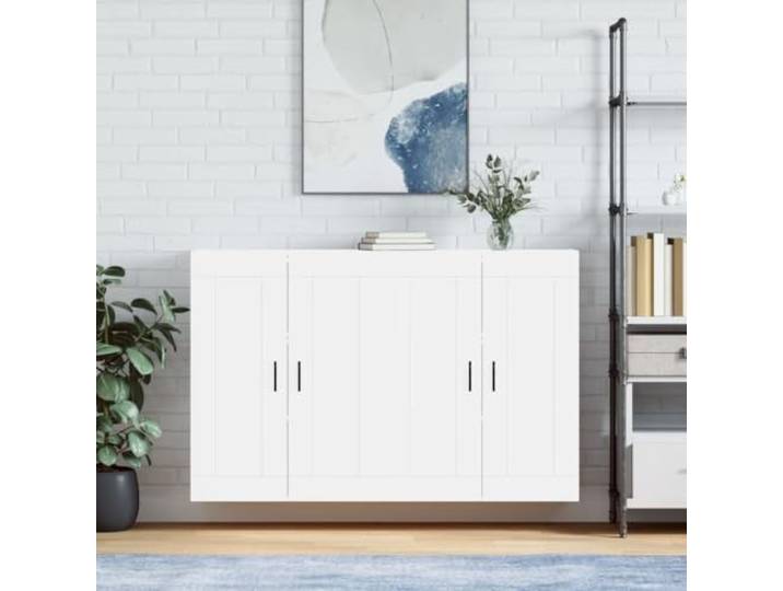 Jkghdrt Wandschraenke 2 STK. Weiss Holzwerkstoff Haengeschrank mit Stauraum Wandmontage spart Bodenfläche, vielseitig als Sideboard-Aufsatz nutzbar, glatte feuchtigkeitsbeständige Oberfläche