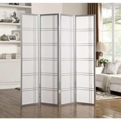 Roundhill Furniture Seto White Wood and Paper 4-panel Room Divider Screen
