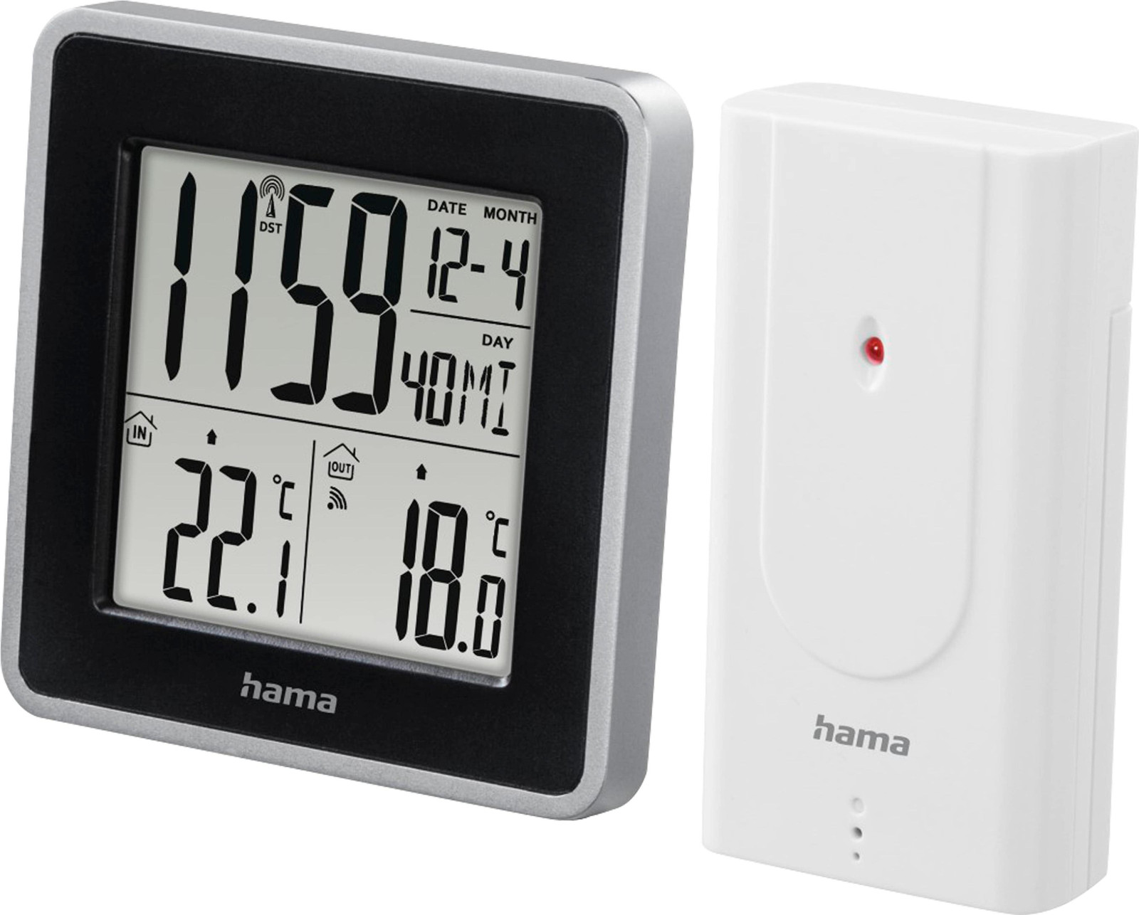 Hama EWS Intro Temperatuurmeter voor binnen en buiten, Zwart/Zilver, 2 °C tot 50 °C