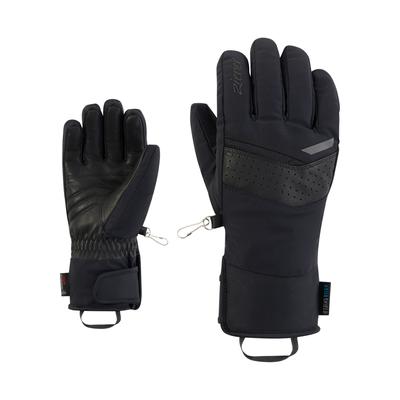 Skihandschuhe ZIENER "KJARTA AQUASHIELD DAMEN", Damen, Gr. 8,5, schwarz, Materialmix, Handschuhe, wasserdicht, winddicht, atmungsaktiv, Wollwattierung, Lederinnenhand