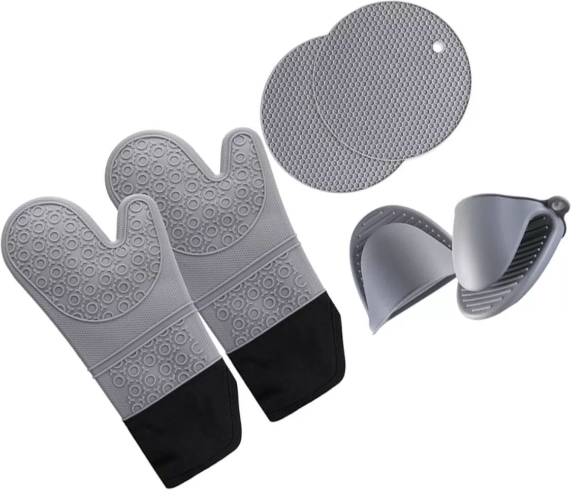 INF Ensemble de cuisine en silicone résistant à la chaleur : maniques, dessous de plat et mini-gants
