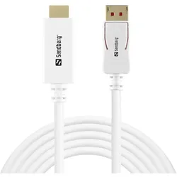 Sandberg DisplayPort — HDMI (Typ A) (2 m), Videokabel, Weiss