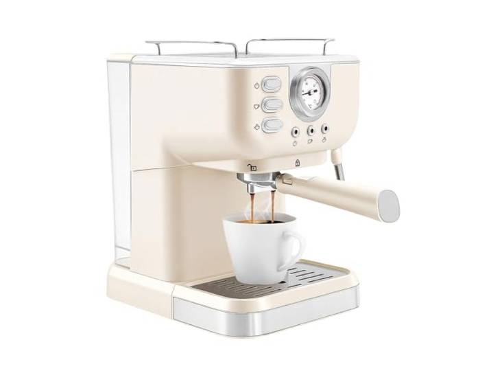Krylen Espressomaschine mit Milchaufschäumer Weiß aus hochwertigem PP-Material 1050W Leistungsstark große Wasseraufnahme komfortable Tassenwärmung für aromatischen Haushaltskaffee