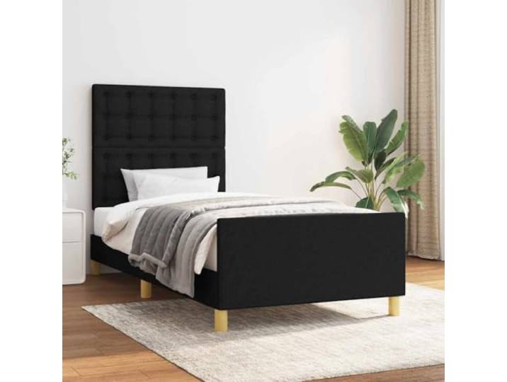 Atmungsaktiver Stoff Höhenverstellbares Kopfteil Stabil Schwarz 90x190 cm Bettgestell mit Kopfteil Schwarz 90x190 cm Stoff Polsterbett höhenverstellbar mit Lattenrost Stabilität Schlafzimmer Möbel