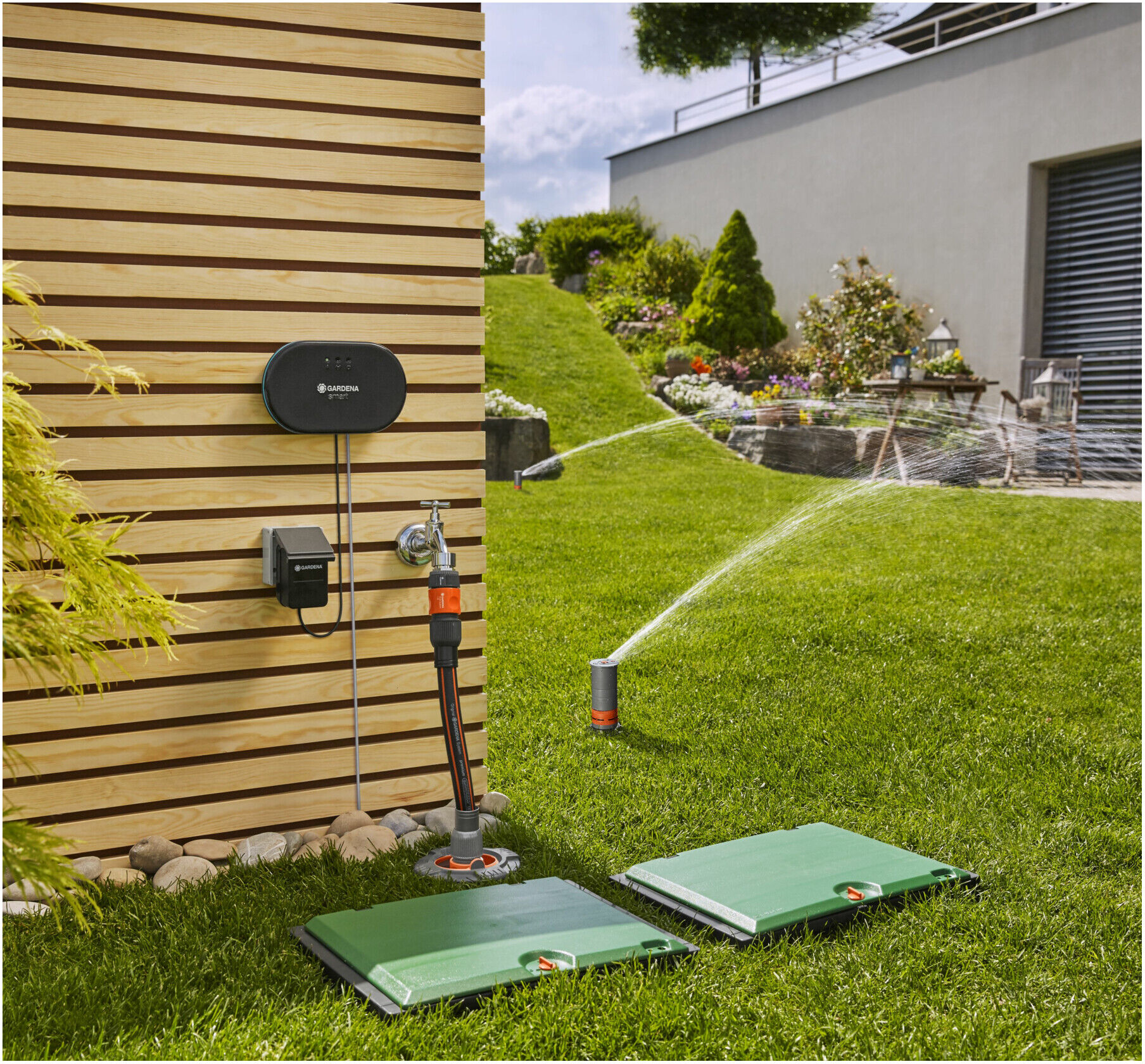 Gardena Profi-System Anschluss-Satz aus Kunststoff und Metall mit Hahnverbinder, Schlauchverbinder und Wasserstop für den Anschluss von Schläuchen an Pipeline oder Sprinklersystem - 01505-23)