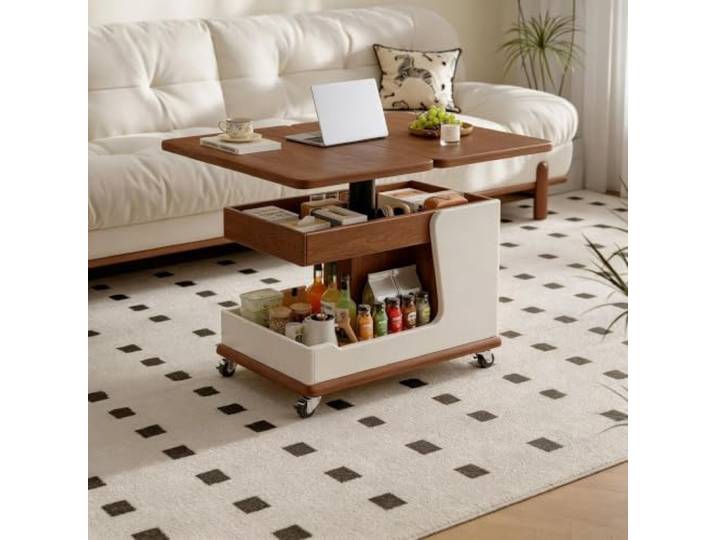 HLDJYLZS Couchtisch, Höhenverstellbarer Couchtisch, Mobiler Beistelltisch Couchtisch Höhenverstellbar, Drehbarer Couchtisch, Mobiler Beistelltisch, Stauraum, Ablage, Wohnzimmer