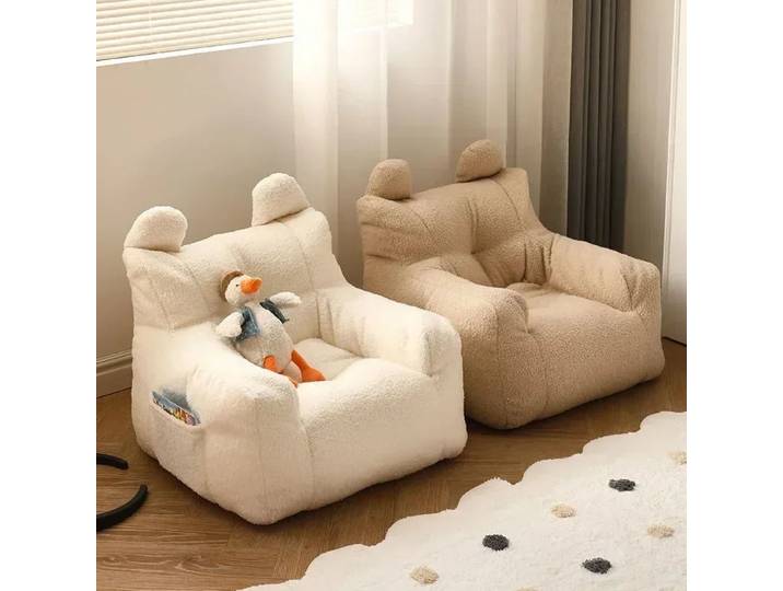 Canapé paresseux pour enfants – Tissu en coton et lin doux avec housse amovible et lavable, parfait pour lire et jouer