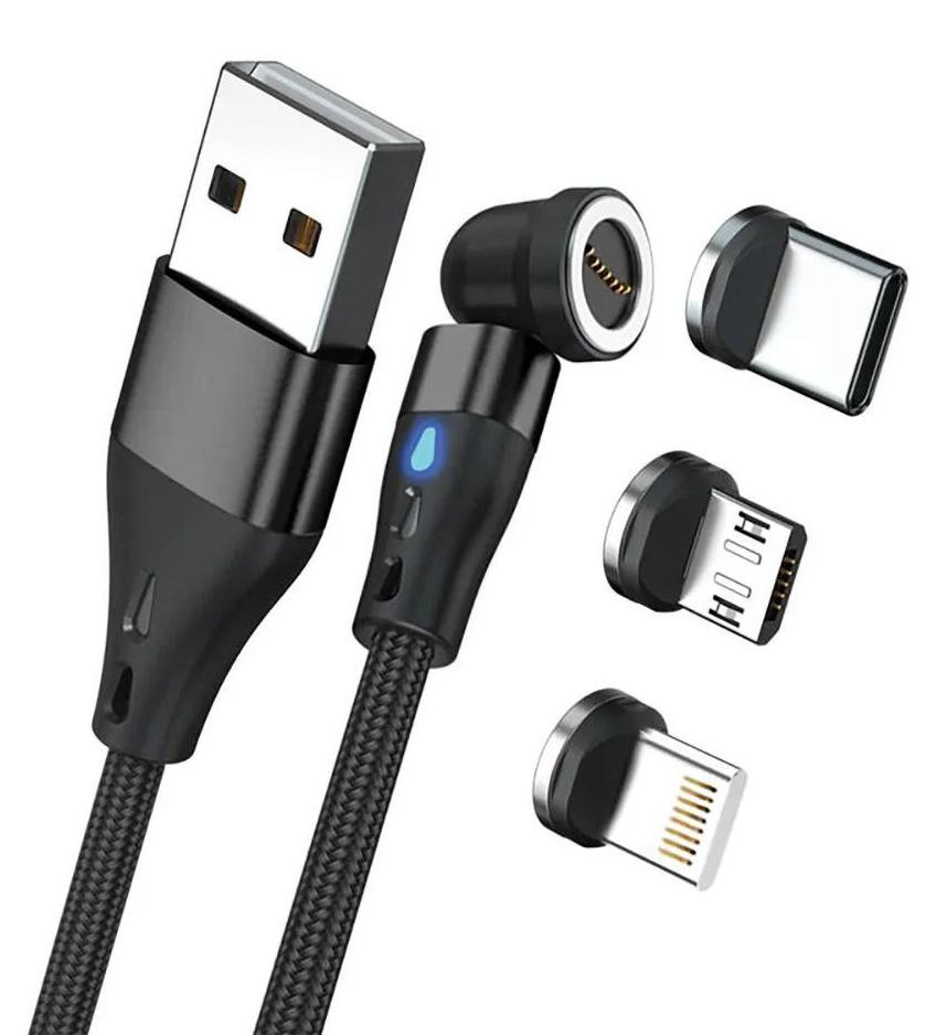 RealPower Magnetic kabel 3 Amp, 1m, zwart met adapters