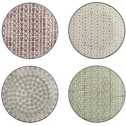 Bloomingville Karine Dessert Teller 4er-Set, Bunt, Steingut, Ø 20 cm, H 2,5 cm, 4er-Set