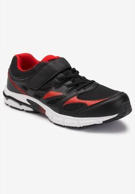 Wide Width Men's No-Tie Sneakers by KingSize in Jet Black Blaze Red (Size 10 1/2 W)