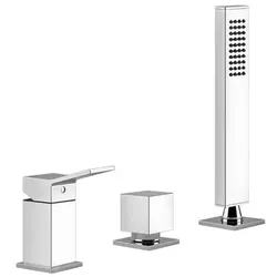 Gessi Rettangolo K, Dreiloch-Wannenrand-Armatur mit Umsteller, separaten Wanneneinlauf, 53043149, Farbe: Finox Optik