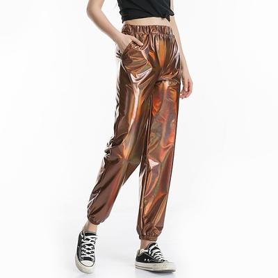Laser-Holografie Glänzend 1980er Hose Cargohosen Lockere Hosen Scharfe Mädchen Einfarbig Damen Karnevalskostüm Karneval Maskerade Pride Parade Pride-Monat Hose
