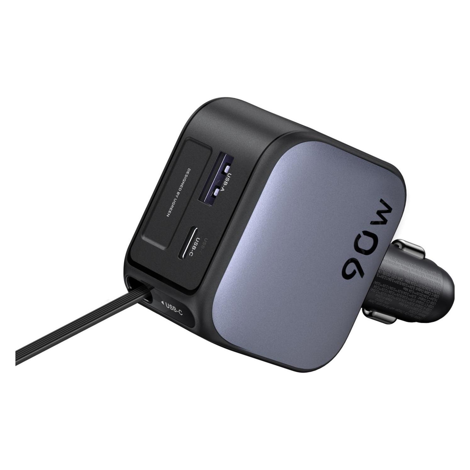 Ugreen 2-Port Fast Charger 90W- Retractable Cable (55909B)