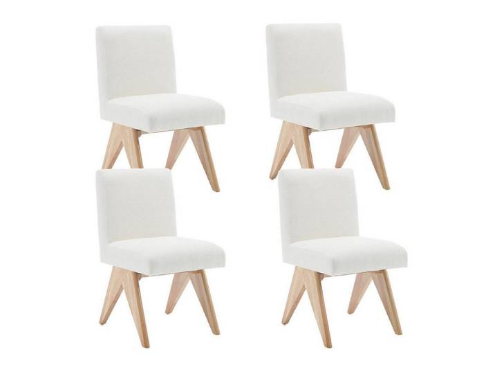 LuxusKollektion Esszimmerstuhl Esszimmerstühle Chenille Akzentstühle Holzbeine 4er Set Beige