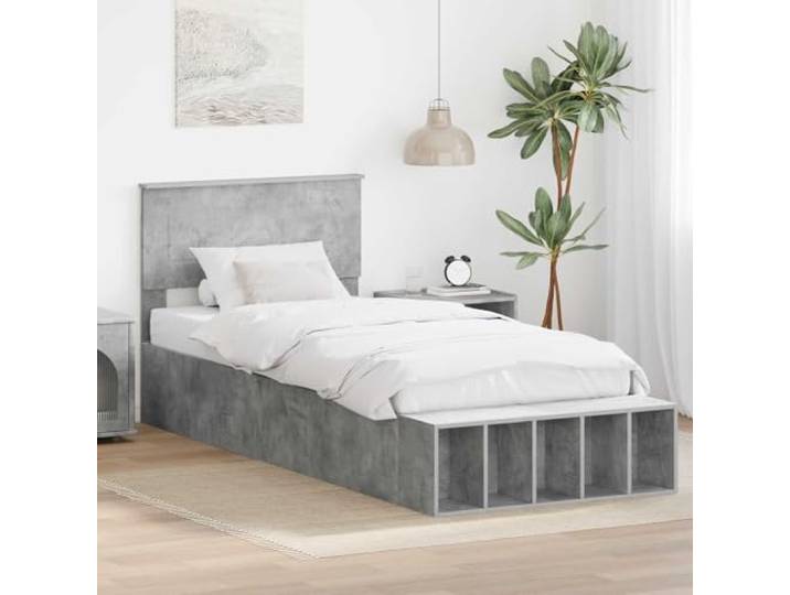 RJPLMFV Bettgestell, Betongrau, 70 x 190 cm, Holz Mit Schubladen zur Aufbewahrung, Kopfteil, verstellbare Füße, einfache Reinigung