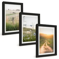 BILDER SET 3er Set - 20x30 cm Schwarzer Rahmen - Landschaften Natur Felder Weg