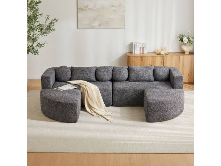 Canapé modulable noir en chenille avec fonction couchage sans montage