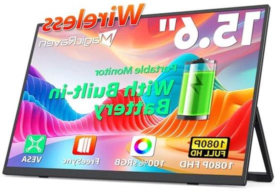 Tragbarer Monitor - Zusätzlicher Bildschirm - Steigerung der Produktivität - Integrierter Akku - 156 Zoll - Schwarz