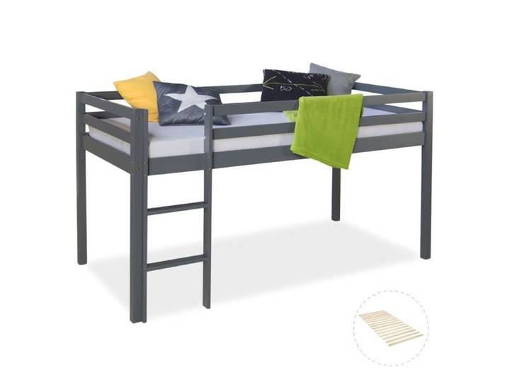 Lit Mezzanine Enfant 90x200 cm Gris Basic avec Sommier