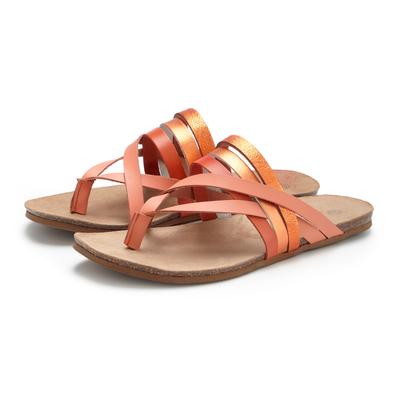 Zehentrenner LASCANA "Sommerschuh, offener Schuh, Pantolette, Sandale", Damen, Gr. 41, Rindsleder, orange, Obermaterial: 100% Rindsleder. Decksohle: 100% Rindsleder. Laufsohle: 100% Synthetik, metallic, unifarben, Basic, Schuhe Zehentrenner, aus...
