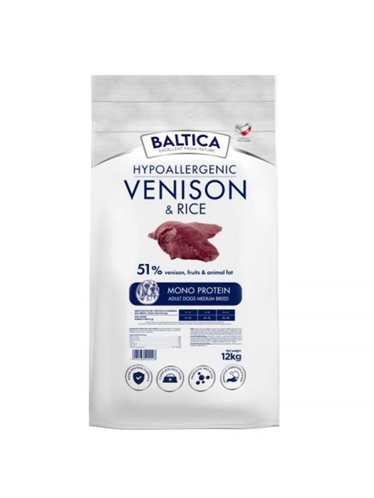 BALTICA Nutraceutic Hypoallergenic mittelgroße Rassen Hirsch mit Reis - Trockenfutter für Hunde - 12kg