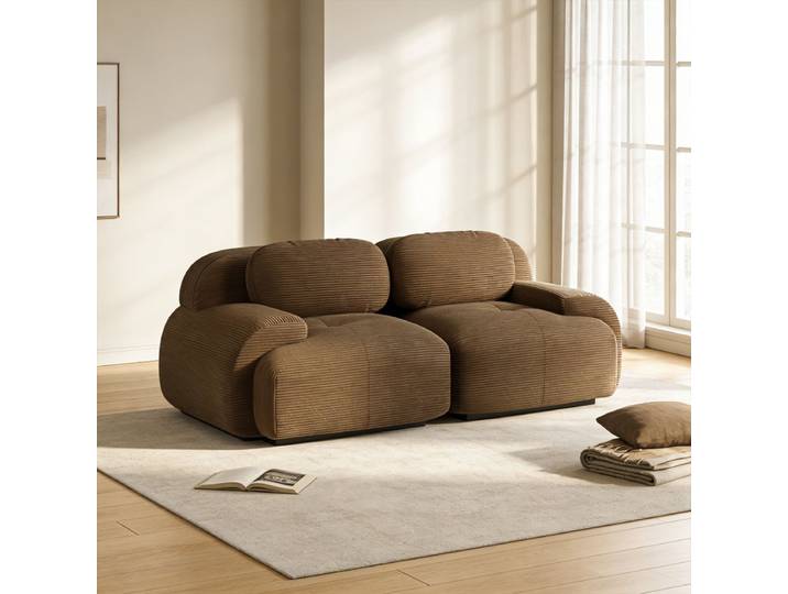 Meubles Cosy Canapé droit 2 places en velours côtelé design moderne, SNOW Marron