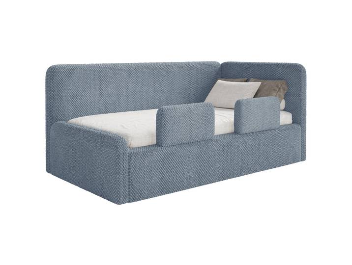 Jugendbett 90x200 cm Fanklo rechtsseitig mit Stauraum und blauen,