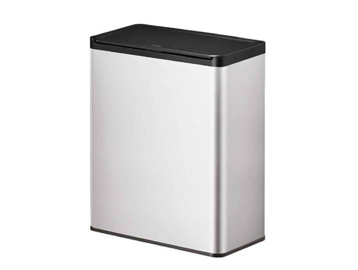 PROREGAL Rechteckiger Abfallbehälter aus gebürstetem Edelstahl mit Touch-Open-Deckel aus Kunststoff 40 Liter, HxBxT 59,5x46,3x28,8cm Silber