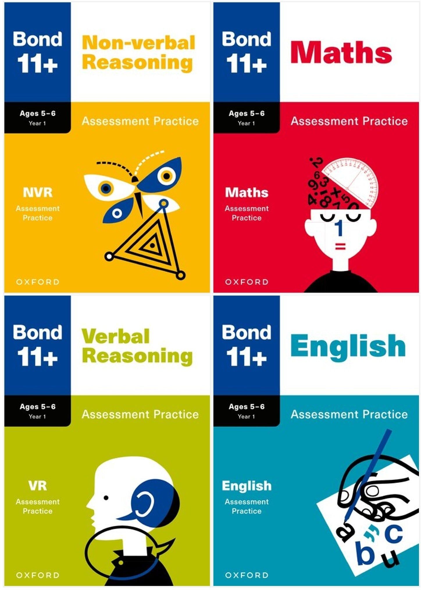 OXFORD UNIVERSITY PRESS Bond 11+ Maths English Verbal Non-Verbal Reasoning Assessment Practice 5-6 years 4 Books Set (Bond Assessment Papers)