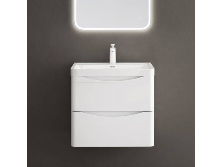 doporro Meuble de lavabo avec meuble bas blanc brillant Montage mural Dimensions60x42x50cm Lavabo incluse Design Smile
