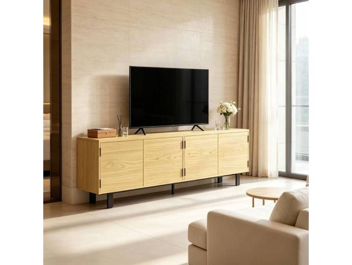 180 cm TV-Schrank bis 82 Zoll Fernseher Fernsehmöbel mit 4 Drucktüren Fernsehkommode für Wohnzimmer