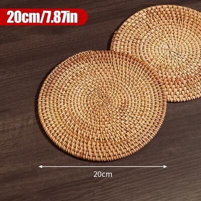 Inspired Living Handwoven Rattan Coaster & Heat Resistant Trivet Pad For Mugs And Hot Pots 7.87 In